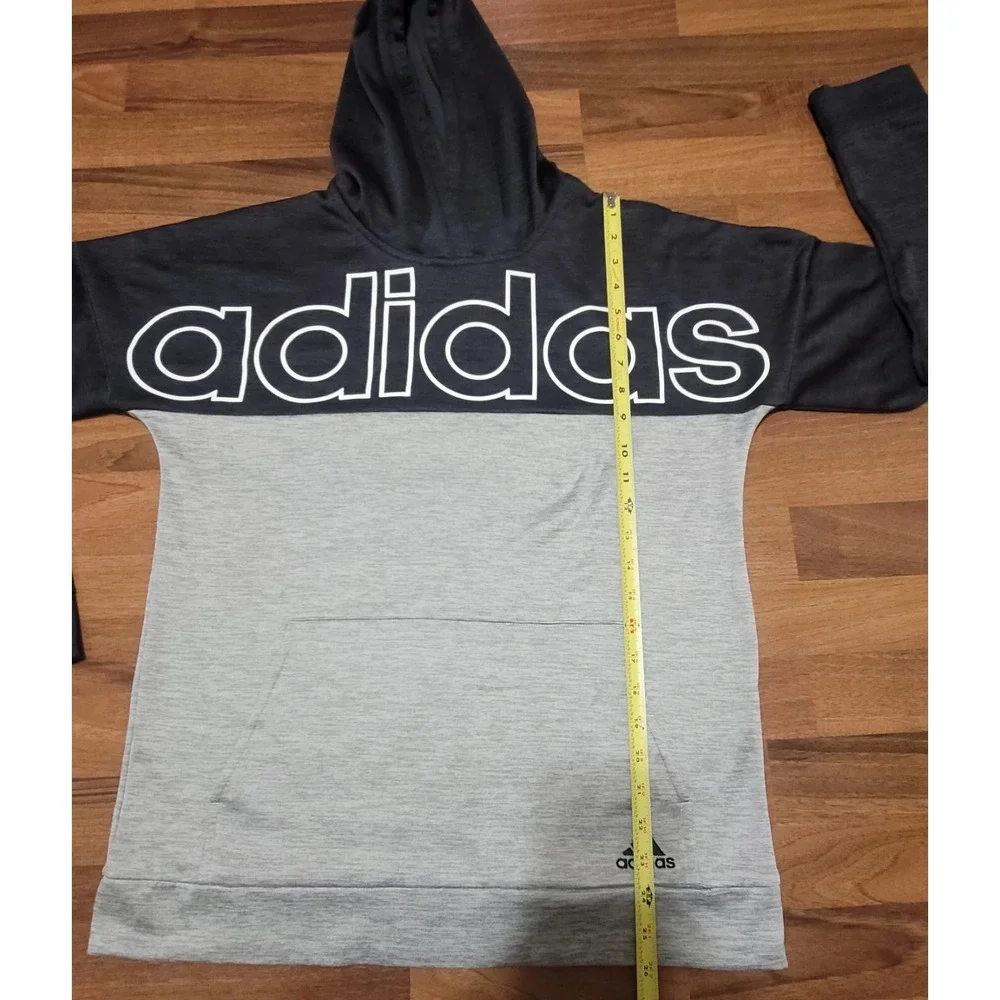 Adidas Unisex Kid's Black Grey Long Sleeve  Hooded Sweatshirt XL 18-20